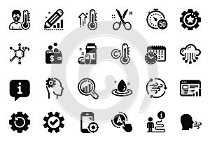 Vector Set of Science icons related to Edit statistics, Breathing exercise and Calendar time. Vector