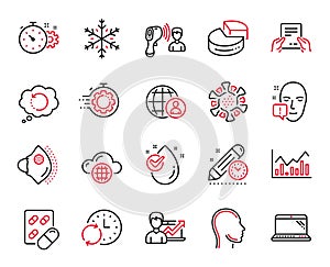 Vector Set of Science icons related to International recruitment, Receive file and Electronic thermometer. Vector