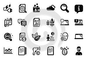 Vector Set of Science icons related to Internet document, 5g internet and Laptop. Vector