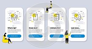 Vector Set of Science icons related to Safe time, Swipe up and Handout. Vector