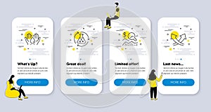 Vector Set of Science icons related to Safe water, Chemistry experiment and Check investment. Vector