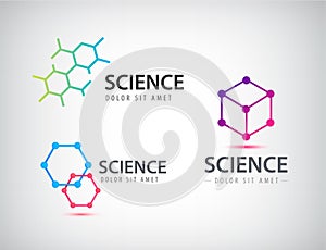 Vector set of science logos, biology, physics, chemistry logo