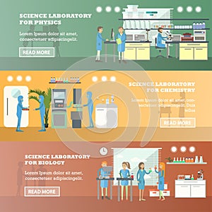 Vector set of scientific research laboratory horizontal flat banners