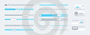 Vector set of scroll bars, volume or brightness sliders for website or web page