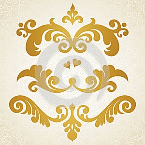 Vector set of scrolls and vignettes in Victorian style.
