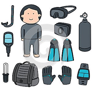 Vector set of scuba diving equipment