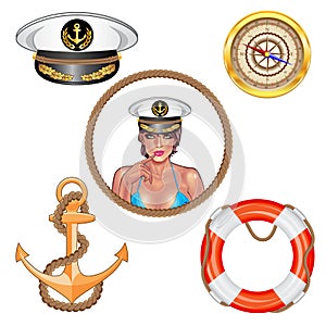 Vector. Set of sea and nautical decorations