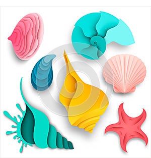 Vector set of sea shells and starfish