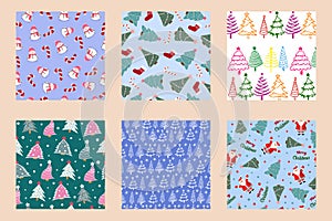 Vector set of seamless Christmas and New Year patterns. Winter and Christmas patterns