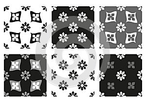 Vector set of seamless floral patterns black and white vintage backgrounds