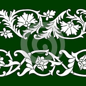 Vector set of seamless floral patterns tape in ethnic national style of Uzbekistan.