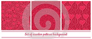 Vector set of seamless heart patterns. Print illustration