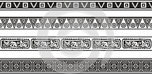 Vector set of seamless monochrome national native american ornaments.