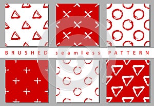 Vector Set seamless pattern with brush stripes and strokes sign. Red color on white background. Hand painted grange
