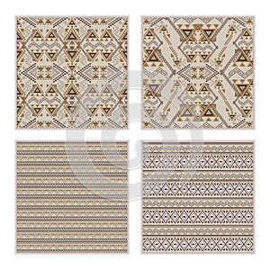 Vector set of seamless patterns. Ethnic tribal geometric texture