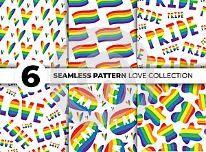 Vector set of seamless patterns of rainbow color lgbt themes. Lgbt rainbow flag. Public coming out concept. Freedom of speech