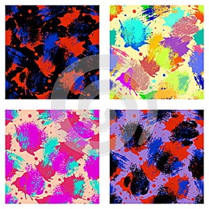 Vector set of seamless patterns, tiles with inc splash, blots, smudge and brush strokes.