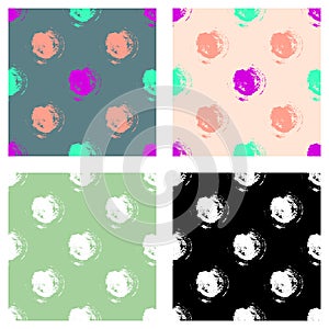 Vector set of seamless patterns, tiles with inc splash, blots, smudge and brush strokes in the shape of circle. Grunge endless tem