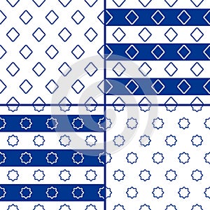 Vector set of seamless repeating geometric patterns in marine style