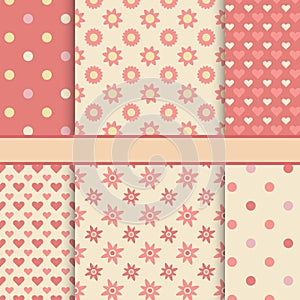 Vector set of seamless romantic vector patterns (tiling)