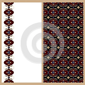 Vector set with seamless vector arabic pattern and a card with the same arabic lineal decoration