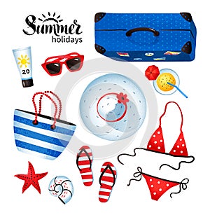 Vector set of seaside holiday items