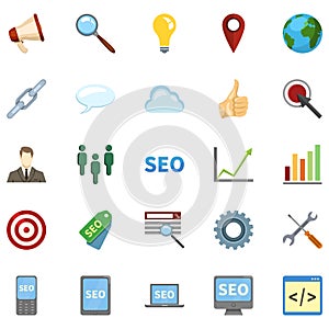 Vector Set of SEO Icons. Search Engine Optimization Pictograms.