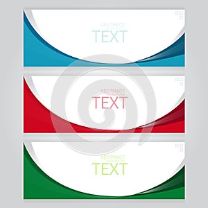 Vector set set of three banners abstract headers with blue red green