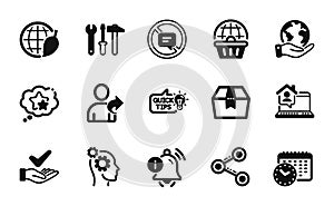 Vector set of Share, Dermatologically tested and Online shopping icons simple set. Vector