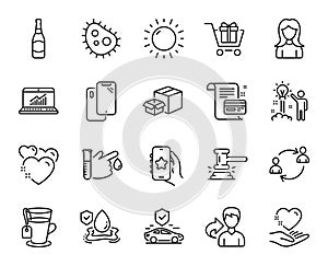 Vector set of Share, Sunny weather and Flood insurance line icons set. Vector