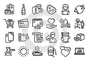 Vector set of Share, Sunny weather and Flood insurance line icons set. Vector