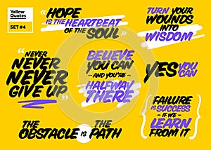 Vector Set of Short Positive Quotes. Motivational Cards.