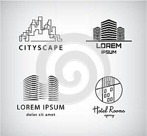 Vector set of silhouette logos city, architecture, office building, real estate.