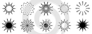 Vector set of silhouette Sun stars burst sunburst snowflakes icons decoration, abstract background pattern illustration art design