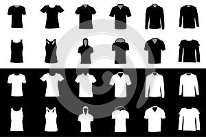 Vector set of silhouettes of clothes, t-shirts