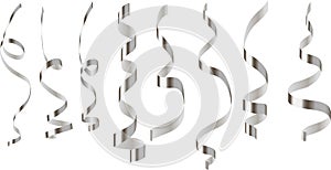 Vector set of silver ribbon serpentine on a transparent background