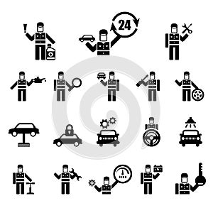 Vector set of simple icons related to car maintenance and repair. Elements for auto shop or mechanic service