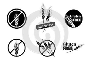 Vector Set Of Six Gluten Free Symbols With Banned Wheat Heads Icon Designs.