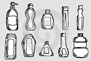 Vector Set of Sketch Bottles