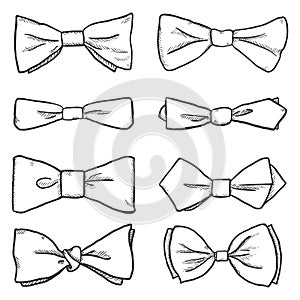 Vector Set of Sketch Bowties. Bow Ties Collection.