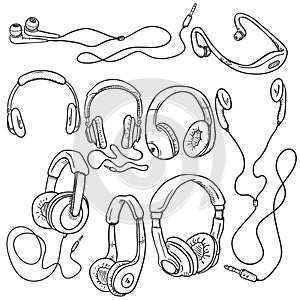 Vector Set of Sketch Circumaural Headphones