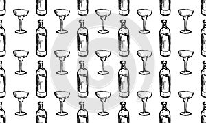 Vector Set of Sketch Cocktails and Alcohol Drinks, bar. beer, wine, whiskey