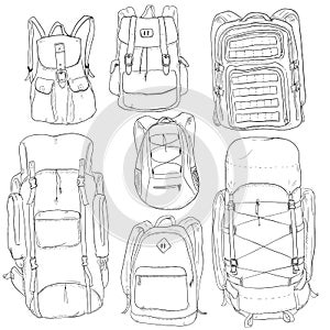 Vector Set of Sketch Doodle Backpacks