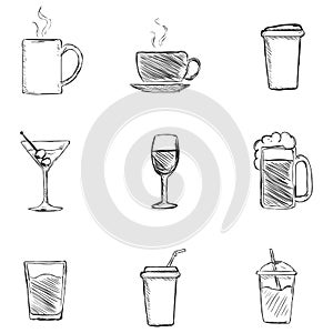 Vector Set of Sketch Drinks Icons.