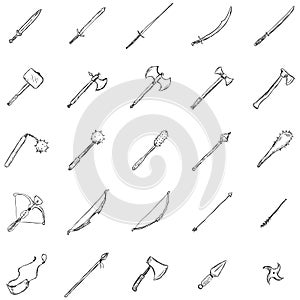 Vector Set of Sketch Medieval Weapon Icons