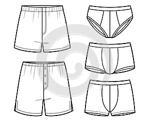 Vector Set of Sketch Mens Pants. Different types of Underclothing. photo