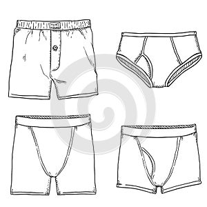 Vector Set of Sketch Mens Pants. Male Underwear