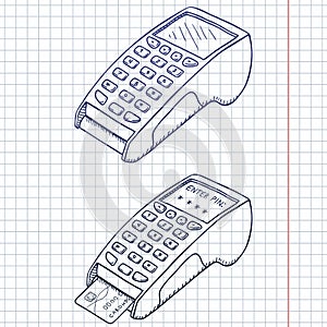 Vector Set of Sketch Payment Terminal Illustrations