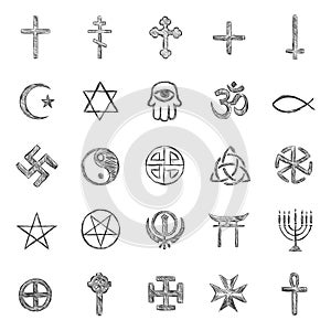 Vector set of sketch religious symbols