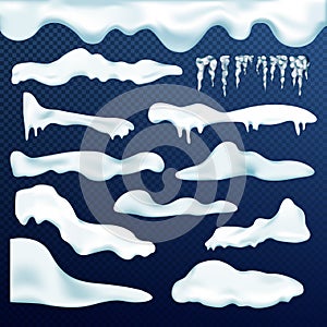 Vector set of snow caps, icicles, snowballs and snowdrift